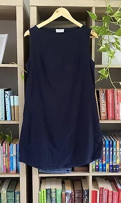 Vanishing Elephant Womens Linen Blend Navy Blue Sleeveless A-Line Dress Size 8 • $8.50