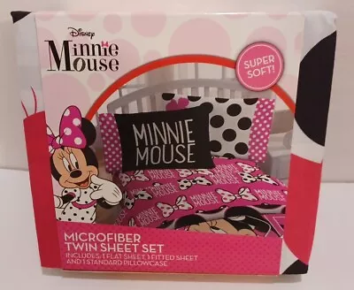 Disney Minnie Mouse 3 Piece Twin Sheet Set Pillowcase Microfiber Bedding GIFT 3+ • $39.49