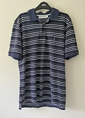 YSL Yves Saint Laurent Navy Blue Strip Short Sleeve Polo T-Shirt In Size Small • £20