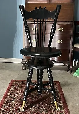 $26.99 • Buy Antique Adjustable High Back Piano Stool With Claw Glass Ball Feet