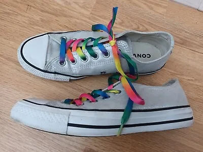 Converse All StarSilver Metallic Sparkle Canvas Trainers Rainbow Laces Size 5.5 • £17.50