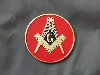 Masonic 3  Red Car Emblem Square Compass Master Mason Metal Freemason NEW! • $8.89