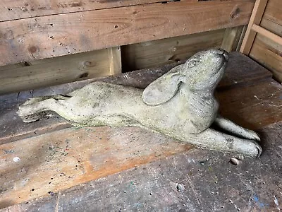 Moon Gazing Hare Reclining Hand Cast Stone Outdoor Garden Ornament Statue Gift • £40