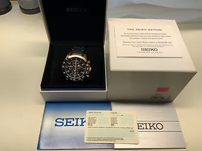 Seiko Sportura SSC274 Date Black Gold Round Solar Mens Watch Authentic Working • $275