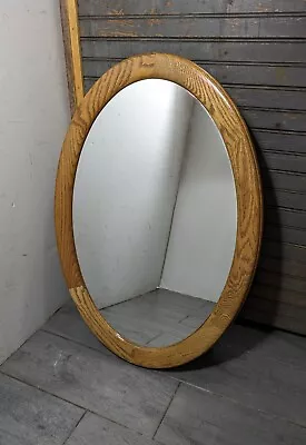 Vintage Oval Oak Wood Wall Metal Medicine Cabinet With Mirror • $225