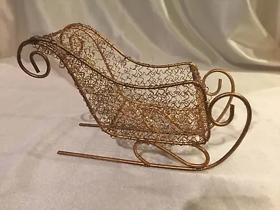 Gold & Tone & Glitter Wire Metal Christmas Holiday Sleigh Decoration Cond: Vg • $6.99