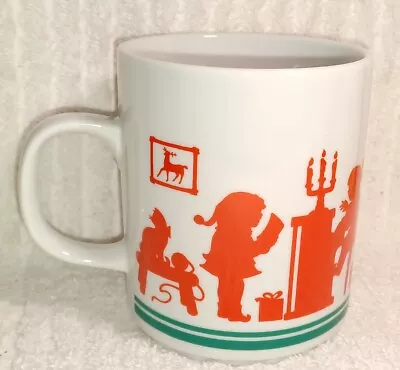 Avon 1984 Santa Coffee Cup Mug Mr Claus Silhouette Elves Christmas Green Red Vtg • $9.99