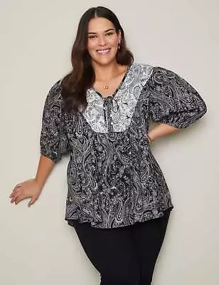 AUTOGRAPH - Plus Size - Womens Tops -  Elbow Sleeve Double Print Peasant Top • $12.79