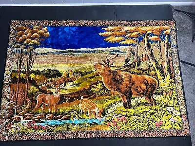 Vintage Large Colorful Deer Elk Velvet Tapestry Wall Hanging Carpet 69 X46  • $49.99