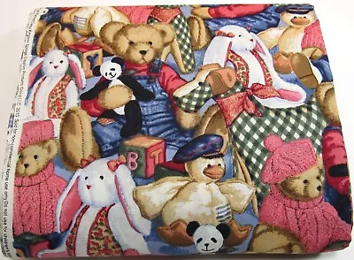 Vtg. Daisy Kingdom Blue Jean Teddy Bear Toy All Over Cotton Quilt Fabric Bty • $7.75