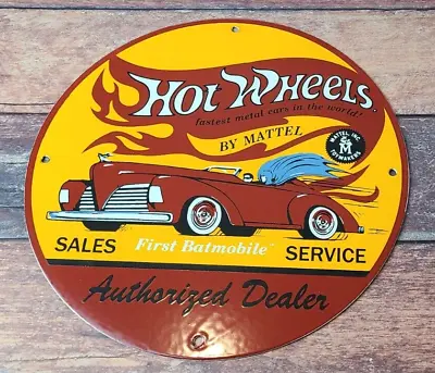 Vintage Hot Wheels Porcelain Auto Batman Service Batmobile Gas Pump Plate Sign • $145