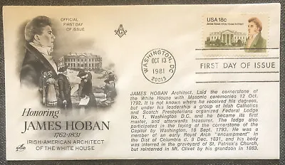 £4.99 • Buy FDC Special Stamp Cover Masons Masonic USA 1981 Honoring James Hoban