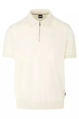 Hugo Boss Ganzo Knitted Zip Cream Polo Shirt • £20