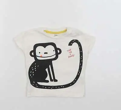 F&F Baby White Cotton Basic Polo Size 3-6 Months Crew Neck Snap - Cute Monkey • £3