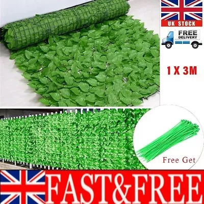 3M Roll Artificial Hedge Garden Fake Ivy Leaf Privacy Fence Screening Wall Panel • £14.59