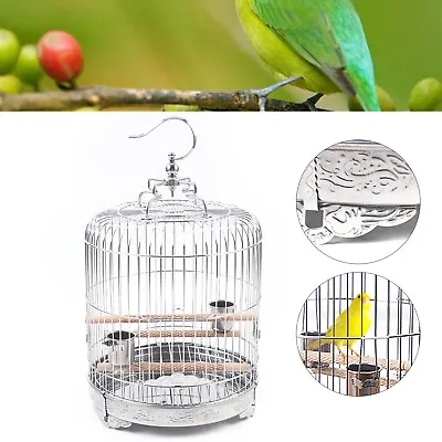 $61.78 • Buy Birdcage Round Stainless Steel Hanging Parrot Stand Bird Carrier Durable W/Cups