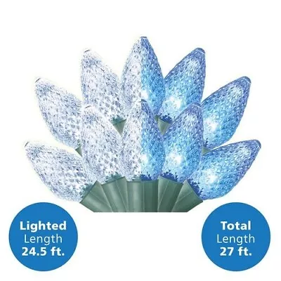 24' 50 LED 8 Function Faceted C9 Blue Cool White String Light Set Home Decor • $51.99