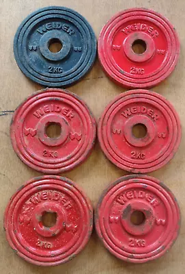 WEIDER 2kg Cast Iron Weight Plates 1 Inch X6 • £20