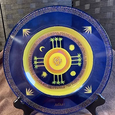 13.5”Mid Century Modern Mara Blue Glass Plate With Words Of Wisdom Written Nice • $50