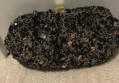 $35 • Buy ZARA BEADED BOX CLUTCH Black And Gold