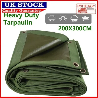 UK Green Canvas Heavy Duty Cotton Tarpaulin Cover Boat Log Store Roofing Sheet • £24.60