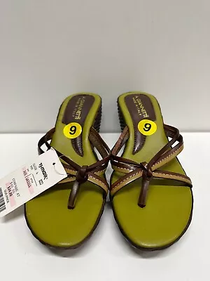 A. Giannetti Women Size 9 Brown Strappy Wedged Thong Sandals • Made In Italy • $14.99