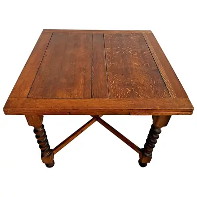 Antique Expanding Pub Kitchen Table Barley Twist Legs Quarter Sawed Tiger Oak  • $2395