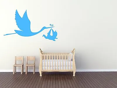Flying Stork & Baby For Nurseries Baby Showers Cots. Wall Decal Sticker Art. • £12.10