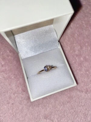 HLSK Solid 10ct Gold Diamond And Sapphire Crescent Moon II Ring Size N1/2 (7) • $320