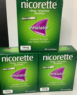 £49.95 • Buy 3 X 20 Nicorette 15mg Nicotine Inhalator 60 Cartridges For Light & Heavy Smokers