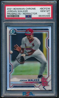 PSA 10 JORDAN WALKER 2021 Bowman Chrome Refractor #/499 Rookie RC GEM MINT • $179.99