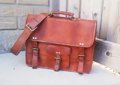 Mens Genuine Vintage Brown Soft Leather Messenger Bag Shoulder Laptop Briefcase • $53.43