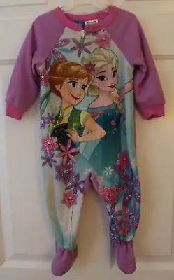 Girl's Toddler's Pajamas FROZEN Elsa Anna Feet PJ's Zip Front Size 18M Disney • $2.09