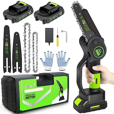 4 / 6  Mini Handheld Electric Chainsaw Cordless Chain Saw Wood Cutter +2 Battery • $37.90