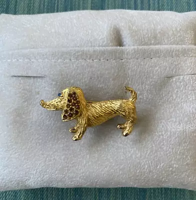 Darling Signed SA Dachshund Dog Brooch Gold Tone With Rhinestones • $15