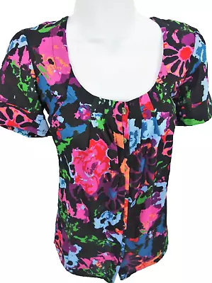 XS Thakoon Target Black Floral Top Pullover Thin Cotton Summer Peasant Tunic  • $15.79