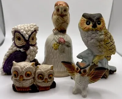 Lot Of Whimsical Miniature Vintage Owls Resin Ceramic • $9.99