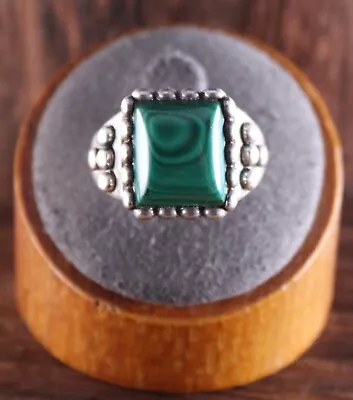 Vintage Native American Malachite Beaded Ring Sterling Silver Size 9 Handmade • $22.95