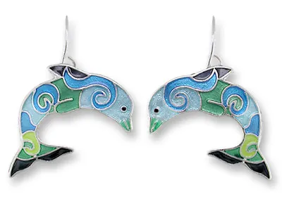 Zarah Zarlite Dolphin Wave Dancer Pierced Earrings Enamel Sterling Silver Plated • $28.99