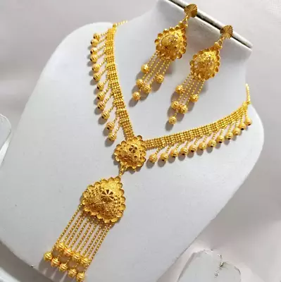$22.69 • Buy Wedding 22K Gold Plated Earrings Choker Necklace Indian Bollywood Jewelry Set