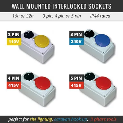 All Coloured Interlocked Sockets 110v - 415v 16a Or 32a Socket With Isolator • £37.30