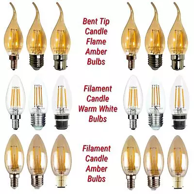 £31.49 • Buy LED Bulb Candle Light Filament Flame Amber Warm White Bayonet Edison Screw Bulbs