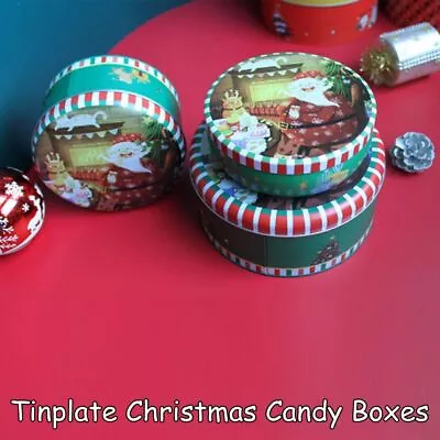 Gift Boxes Round Nesting Tins Santa Claus Cookie Box Christmas Tin Gift Box • $16.42