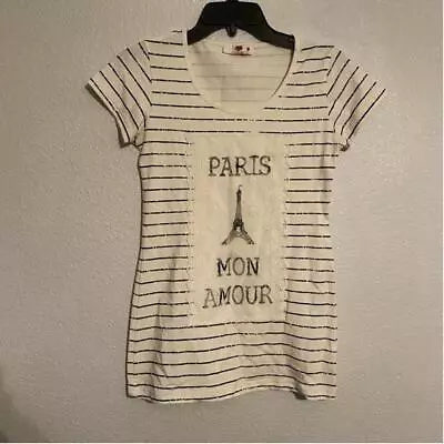 Paris Mon Amour Graphic Striped Tee Shirt • $13