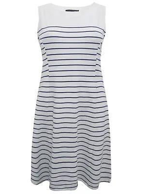Size 6 Extra Small White Blue Stripe Nautical Sailor Cotton Quality Dress • £9.99