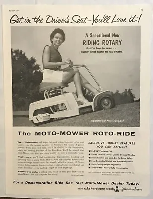 1958 Magazine Ad For Moto-Mowers - Roto-Ride Riding Mower Fun To Use Safe • $3.46