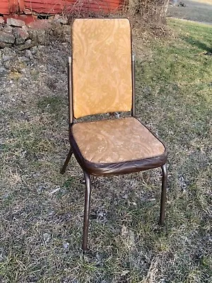 Antique Vintage Mid Century Modern Brown Floral Textured Vinyl Kitchen Chair • $125