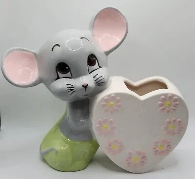 Vintage Valentines Day Mouse Heart  Planter I Love You  • $29.95