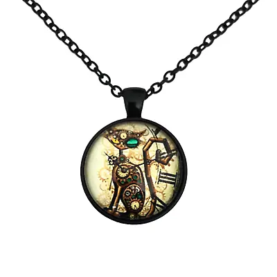 $10.93 • Buy Gothic Horror Goth Steam Punk Y2K Mechanical Kitty Cat Black Pendant Necklace