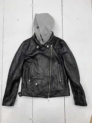 Sj Sj Black Faux Leather Hooded Biker Jacket Mens Size Small • $35